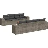 vidaXL 9-delige Loungeset met kussens poly rattan grijs