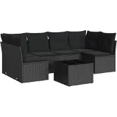 vidaXL 7-delige Loungeset met kussens poly rattan zwart