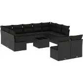 vidaXL 12-delige Loungeset met kussens poly rattan zwart