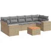 vidaXL 8-delige Loungeset met kussens poly rattan beige
