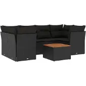 vidaXL 7-delige Loungeset met kussens poly rattan zwart