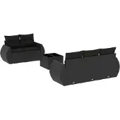 vidaXL 6-delige tuinmeubelset met kussens, zwart, polyrotan