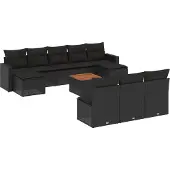 vidaXL 11-delige Loungeset met kussens poly rattan zwart