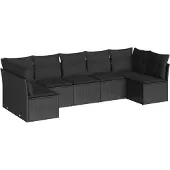 vidaXL 7-delige Loungeset met kussens poly rattan zwart