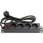 GOOD CONNECTIONS 10'' stekkerdoos - CEE 7/7 - 4x CEE 7/3 - met schakelaar / zwart - 1,8 meter