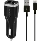 Mobiparts Dual USB Auto Oplader 2,4A + Lightning Kabel Zwart