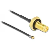 DeLOCK MHF 4L LK (v) - SMA (v) kabel met afdichtring - Micro Coax (1,37 mm) - 50 Ohm / zwart - 0,20 meter