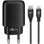 Goobay USB-C PD 20W thuislader met 1 poort en losse 8-pins Lightning - USB kabel / zwart - 1 meter