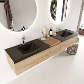 Mondiaz BUKLA 200cm badmeubel met module 40 kleur Washed Oak met 3 lades. Wastafel CLOUD dubbel 2 kraangaten kleur Urban.