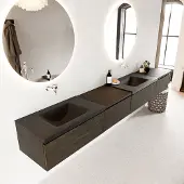 Mondiaz BUKLA 280cm badmeubel met module 60 links kleur Dark Brown met 4 lades. Wastafel CLOUD dubbel 0 kraangaten kleur Urban.