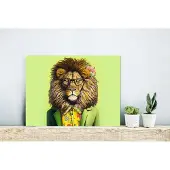 MuchoWow Wanddecoratie Metaal - Aluminium Schilderij Industrieel - Leeuw - Man - Dier - Bril - Bloemen - 40x30 cm - Dibond - Foto op aluminium - Industriële muurdecoratie - Voor de woonkamer/slaapkamer