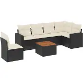 vidaXL 7-delige Loungeset met kussens poly rattan zwart