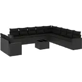 vidaXL 12-delige Loungeset met kussens poly rattan zwart