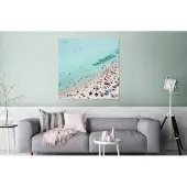 MuchoWow Wanddecoratie Metaal - Aluminium Schilderij Industrieel - Zee - Strand - Parasols - Blauw - Zomer - 90x90 cm - Dibond - Foto op aluminium - Industriële muurdecoratie - Voor de woonkamer/slaapkamer