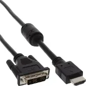 InLine HDMI-DVI kabel, 19-pins M naar 18+1 M, zwart, 3m, met ferrietkernen