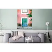 MuchoWow Wanddecoratie Metaal - Aluminium Schilderij Industrieel - Deur - Groen - Roze - Verf - 90x120 cm - Dibond - Foto op aluminium - Industriële muurdecoratie - Voor de woonkamer/slaapkamer