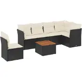 vidaXL 7-delige Loungeset met kussens poly rattan zwart