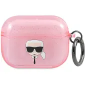 Karl Lagerfeld Karl's Head Silicone Glitter Case voor de Apple AirPods Pro - Roze
