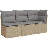vidaXL Tuinbank 3-zits met kussens poly rattan beige