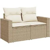 vidaXL Tuinbank 2-zits met kussens poly rattan beige