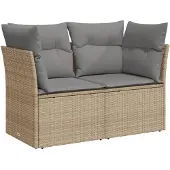 vidaXL Tuinbank 2-zits met kussens poly rattan beige