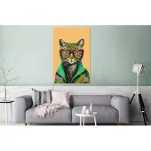 MuchoWow Wanddecoratie Metaal - Aluminium Schilderij Industrieel - Dieren - Kat - Bril - Bloemen - Hippie - 80x120 cm - Dibond - Foto op aluminium - Industriële muurdecoratie - Voor de woonkamer/slaapkamer