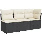 vidaXL Tuinbank 3-zits met kussens poly rattan zwart