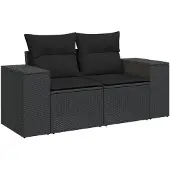vidaXL Tuinbank met kussens 2-zits zwart poly rattan