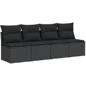 vidaXL Tuinbank met kussens 4-zits zwart poly rattan