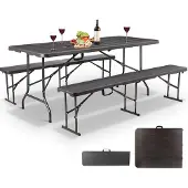 MaxxGarden Vouwtafel - Inklapbare Picknickset - met 2 Zitbanken - Zwart
