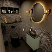Mondiaz Fowy toiletmeubel 50cm army met zwarte waskom rechts en kraangat