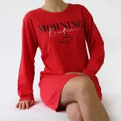 Temptation Dames Nachthemd - Satijnen Biesje - Bigshirt - Rood - Maat L