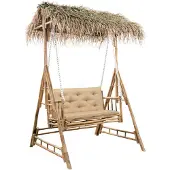 vidaXL Schommelbank 2-zits met palmbladeren en kussen 202 cm bamboe