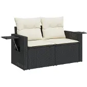 vidaXL Tuinbank 2-zits met kussens poly rattan zwart