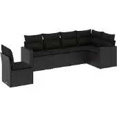 vidaXL 6-delige Loungeset met kussens poly rattan zwart