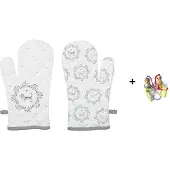 Clayre & Eef 2x Ovenhandschoen honden wit - grijs 16x30 cm