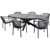 AVH-Collectie Ohio Apollo dining tuinset 241x116xH74 cm 7 delig antraciet keramiek
