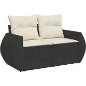 vidaXL Tuinbank 2-zits met kussens poly rattan zwart