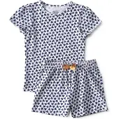 Little label shortama van katoen blauw/wit Meisjes Stretchkatoen Ronde hals - maat 170