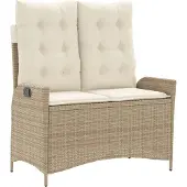 vidaXL - Tuinbankje - verstelbaar - met - kussens - poly - rattan - beige