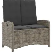 vidaXL Tuinbankje verstelbaar met kussens poly rattan grijs