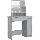 vidaXL Schminktafel met LED-verlichting, grijs Sonoma, 86,5 x 35 x 136 cm