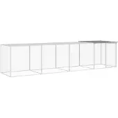 vidaXL Kippenhok met dak 403x98x90 cm gegalvaniseerd staal lichtgrijs