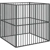 vidaXL Hondenkennel 4 panelen gepoedercoat staal zwart