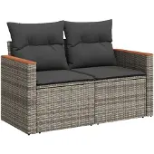 vidaXL Tuinbank 2-zits met kussens poly rattan grijs