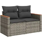 vidaXL Tuinbank 2-zits met kussens poly rattan grijs