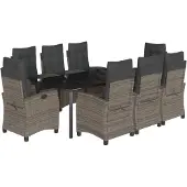 vidaXL 9-delige tuinset met kussens, grijs, polyrotan