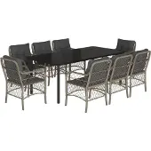 vidaXL 9-delige Tuinset met kussens poly rattan lichtgrijs