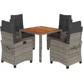 vidaXL 5-delige Tuinset met kussens poly rattan grijs