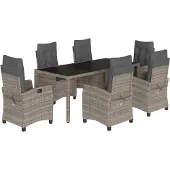vidaXL 7-delige Tuinset met kussens poly rattan grijs